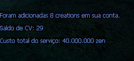 Confirmação da conversão de Creations em CV