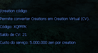 Resposta do comando /creation